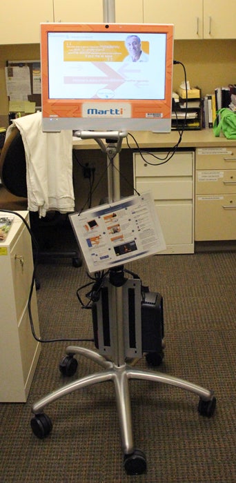 The Martti device can translate hundreds of languages, making it a valuable tool for medical professionals who need to communicate with patients. The video screen is attached to a pole with wheels, and it connects to the interpreting service wirelessly, which means it can travel anywhere in the hospital.