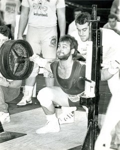 Scott Brua performs the squat lift at a powerlifting competition earlier in his career. Brua’s best for the combination of bench, squat and dead lifts is 1,570 pounds.  --Submitted