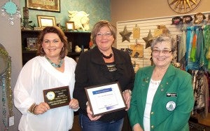 An Albert Lea-Freeborn County Chamber of Commerce Ambassador welcomes The Unbridled Boutique to the Chamber. --Submitted