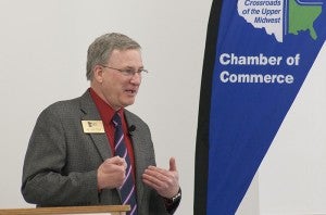 Dan Hoffman, executive director of Minnesota Agriculture & Rural Leadership, speaks Tuesday during the eighth annual Albert Lea-Freeborn County Chamber of Commerce Agriculture Luncheon at the Fairlane Building. 