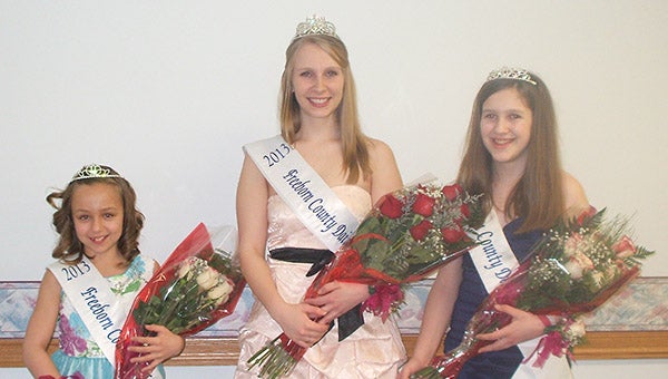 From left are Makenna Jacobs, the 2013 Freeborn County Milk Maid, Hailey Johnson, the 2013 Freeborn County Dairy Princess, and Aubrey Johnson, the 2012 Freeborn County Milk Maid. --Submitted