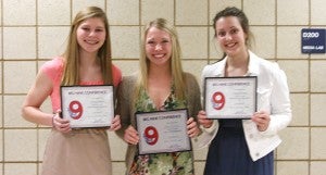A trio of girls from the Albert Lea varsity girls’ basketball team led the squad in scoring during the 2012-13 season. From the left are junior Sydney Rehnelt (15.4 points per game), junior Bryn Woodside (16.0 ppg) and sophomore Megan Kortan (8.1 ppg). Rehnelt was Big Nine All-Conference honorable mention and First-Team All-Area. Woodside was All-Conference and First-Team All-Area. Kortan earned All-Conference Honorable Mention and Third-Team All-Area honors. The Tigers finished 11-14 overall and 7-10 in the conference. — Submitted