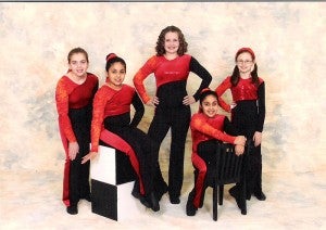 The fifth grade Just for Kix dancers earned first place at Rochester Technical and Community College. From the left are Sydney Nelson, Jacalyn Daniel, Ashley Butt, Madison Daniel and Kaedyn Kirchner. — Submitted