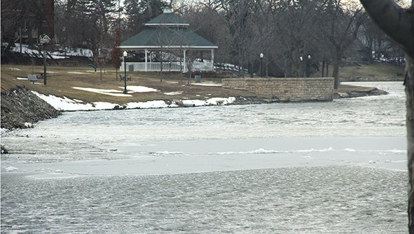 Ice floats on Fountain Lake on Friday near the gazebo at Fountain Lake Park. Warm temperatures had melted most of the lake ice, but cold weather systems kept enough around to last. --Tim Engstrom/Albert Lea Tribune
