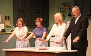 From left is Sue Wiersma, Mary Wayne, Kristi White and Lynn Berven. They make up four of the five cast members (along with Nancy Lahs) of “Church Basement Ladies,” which opens today.