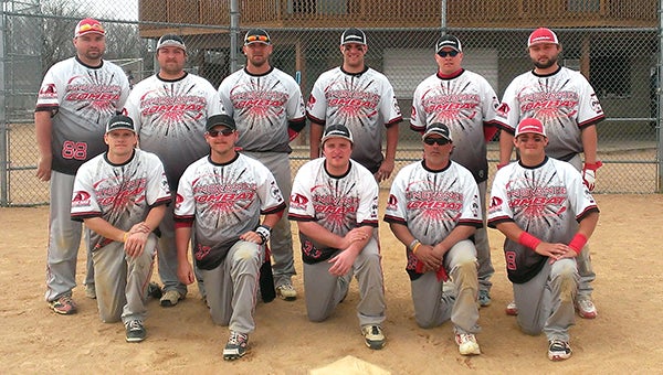 The Innovance/Combat Sports men’s softball team, a member of the Amateur Softball Association of America from Albert Lea, qualified for the ASA national tournament in Springfield, Mo., by earning a 6-2 record at a previous tournament. Innovance/Combat Sports took second place out of 24 teams. Front row from the left are Brandon Klukow, Pete Korfhauge, Brock Sorenson, Cade Yost and Jret Korfhauge. Back row from the left are Andy Rolands, Matt Dougsted, Jeff Marx, Fred Husemoller, Lon Sorenson and Adam Royce. — Submitted