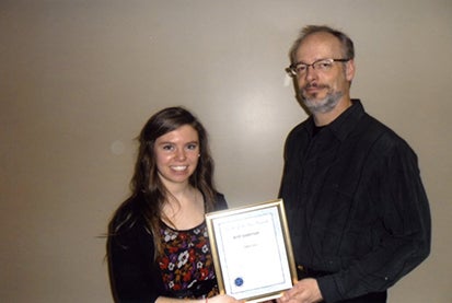 The Albert Lea Exchange Club has selected its Student of the Year. Matt Maras, right, presents Kelli Sanderson with her award. --Submitted