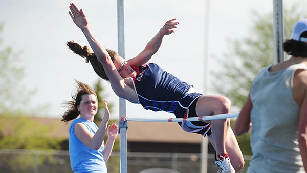 Lindsey Horejsi, a freshman from Albert Lea, competes Tuesday in the high jump during a home triangular against Rochester John Marshall and Rochester Mayo. — Micah Bader/Albert Lea Tribune