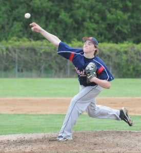 Albert Lea pitcher Lucas Hansen delivers a pitch to the plate in the fourth inning. —  Josh Berhow/Faribault Daily News