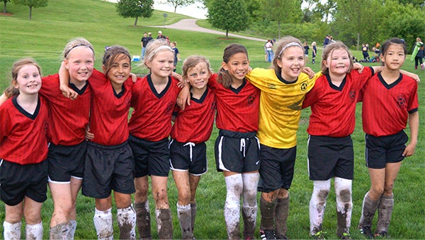 The Albert Lea U9 girls’ traveling soccer team competed May 30 at Lake Front Park in Prior Lake. Head coach Tina Strom said the team has been making progress with each game. From the left are  Kailey Boettcher, Lindsey Bizjak, Vayda Stadheim, Hailey Strom, Nora Pleimling, Lucy Stay, Abigail Chalmers, Allyson Butt and Esther Yoon. — Submitted