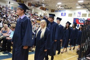 Albert Lea High School grads file into the gym Friday evening for commencement. -- Kelli Lageson/Albert Lea Tribune
