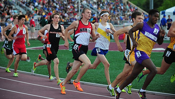 T.J. Schiltz of the New Richland-Hartland-Ellendale-Geneva boys' track and field team competes in the 3,200-meter run Friday at the state track meet hosted by Hamline University. Schiltz earned eighth place. He ran a personal best time of the season: 9:53.33. His seed time was 9:55.45. — Micah Bader/Albert Lea Tribune 