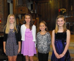 The Spring Gala music recital was Sunday at First Presbyterian Church in Albert Lea. Private vocal, piano and string students presented an array of solos and ensembles. Pictured is the young lady vocal ensemble from left: Cali Mowers, Erica Horton, Kendall Habana and Anna Dahl. The girls performed “June is Bustin’ Out All Over.” The girls are students of Sharon Astrup-Scott. 