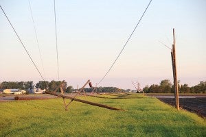 Downed power lines promoted officials to close Minnesota Highway 109 between Wells and Alden. The downed lines were about a mile east of Wells. -- Tim Engstrom/Albert Lea Tribune