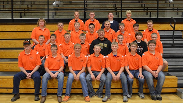 The Alden-Conger trapshoot team won the Conference 7A title. Tyler Koenen was the top boys’ shooter of the conference. Fifteen athletes from Alden-Conger participated at the state tournament. First row from the left are coach Dale Johannsen, Jacob Helland, Tommy Geesman, Isaac Sorensen, Cole Grunzke, Riley Petersen and Derek Minear. Second row from the left are Levi Sorensen, Adam Skov, Austin Attig, Ryan Hanson, Parker Hemmingsen, Jacob Songstad, Seth Gilster and Ethan Burgett. Third row from the left are coach Pat Koenen, Luther Langrud, Eric Theusch, Lucas Morrison, Jacob Sorensen, Alex Cummings, Logan Sailor and Gavin Steele. Fourth row from the left are Nick Johannsen, Tyler Koenen, Bryce Banton and Tyler Johannsen. — Submitted