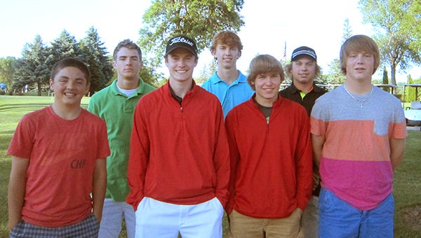 Seven members of the Albert Lea boys’ golf team were presented with varsity letters from head coach Casey McIntyre. Front row from the left are Sam Chalmers, Lucas Peterson, Brent Nafzger and Alex Syverson. Back row from the left are Nate Stadheim, Brady Loch and Adam Syverson. — Submitted