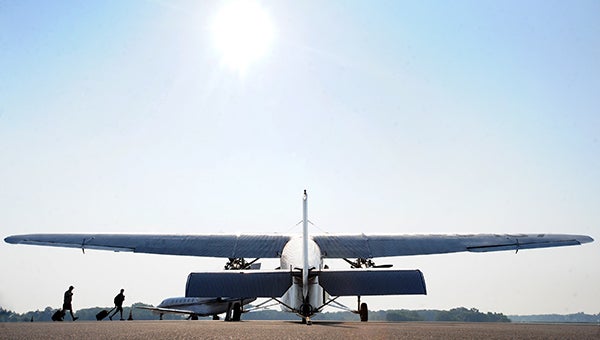 This 1929 Ford Tri-Motor plane is one of two that is still in existence that regularly fly. It landed in Albert Lea on Thursday, and people are able to ride it  -- Brandi Hagen/Albert Lea Tribune