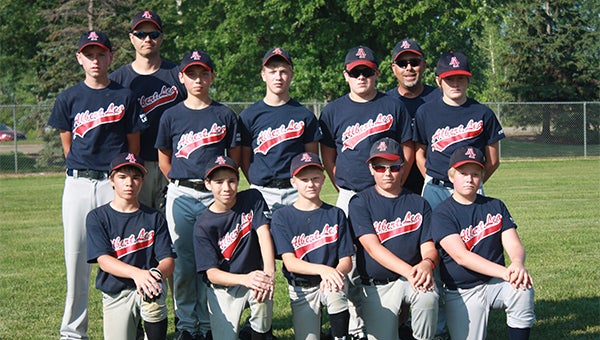 The Albert Lea U13 baseball team competed in the South Central Youth Baseball League. The squad earned an overall record of 6-7 and averaged nine runs per game. Front row from left are Spencer Chicos, John Adams, Jake Johnsrud, Andrew Peterson and Andy Thomas. Middle row from left are Brandon Vogt, Hunter Burkart, Gavin Ignaszewski, Brendon Fredrickson and Michael Savelkoul. Back row from left are coaches Phil Adams and Cory Thomas. — Submitted