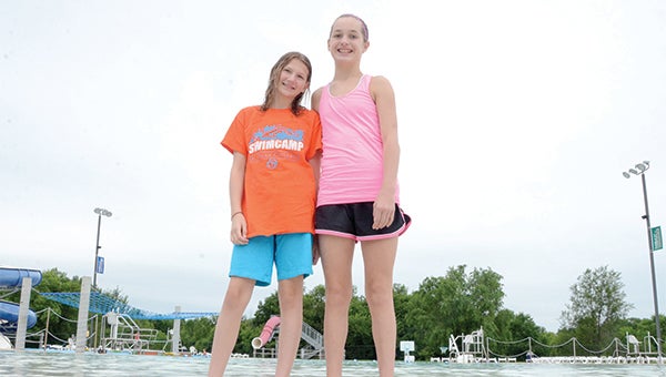 Atlantis Swim Federation’s Abby Larson, left, and Emily Taylor will be competing in the Central Zone 14-and-Under Championship in Topeka, Kan., from Friday through Sunday. Larson will swim in the 50-, 100- and 200-meter freestyles and Taylor will compete in the 50 free. Taylor is from Albert Lea. — Brendan Burnett-Kurie/Faribault Daily News