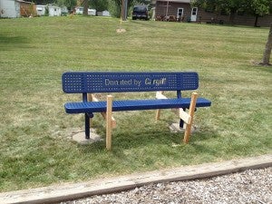 One of the two benches donated by Cargill to Sondergaard Park is shown.