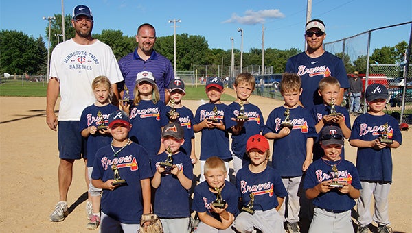 The Sibley Braves won the championship in the Albert Lea Community Baseball league where the coaches pitch the ball to the players, July 28. — Submitted