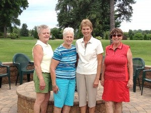 At the Virginia Hanson Memorial Golf Tounament Thursday at Green Lea Golf course, participants were split into two flights: the championship flight and the first flight. From left the team of Barb Willmert, Marlene Overgaard, Kathy Dimit and Donna Werner won the first flight. — Submitted