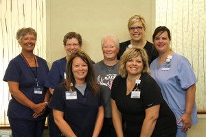 The Wells area Save 2nd Base committee donated $16,000 to Mayo Clinic Health System in Albert Lea and Austin to be split between Albert Lea’s cancer center and radiology department. The committee’s efforts have raised over $57,000 for the medical center over the past five years. Pictured in the back row from left are Debbie Madsen, Lola Evans, Pam Klocek, Cortnie Hanna and Carolee George. In from from left are Lisa Routh and Carla Knutson. --Submitted
