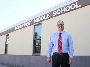 New Principal Steve Kovach poses for a photo outside Southwest Middle School. Kovach lives in Northfield and most recently worked for the school district in Lakeville. --Kelli Lageson/Albert Lea Tribune