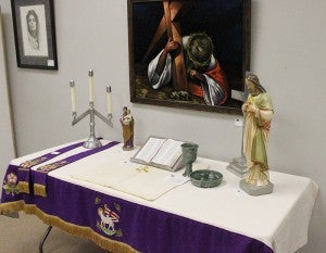 The art center tried to include as many churches and faiths as possible in its latest exhibit. This table combines pieces from Grace Lutheran Church, St. Theodore Catholic Church, First Lutheran Church, Our Savior’s Lutheran Church and Trinity Lutheran Church.