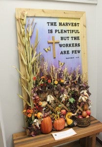 This piece is on loan from Crossroads Church. The work was done by Sue and Jerry Westrum.