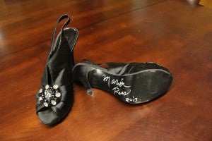 This pair of shoes belonged to Marion Ross and will be on display tonight at Wedgewood Cove Golf Club at a fundraiser for the Albert Lea Art Center.