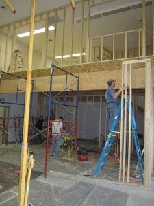 Contractors build the new level in the fellowship hall at Faith Baptist Church in Albert Lea. --Submitted