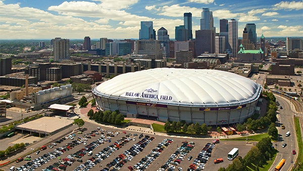 The Metrodome sits in downtown Minneapolis. The Minnesota Vikings will play their last game under the Teflon-topped dome on Mall of America Field against the Detroit Lions at noon Sunday. — Courtesy Minnesota Vikings