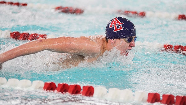 Albert Lea’s Derek Wagner swims the 200-yard individual medley during the Packer Invitational Saturday in Austin. Wagner finished in 10th place in the event. The Tigers took ninth place overall as a team. — Eric Johnson/Albert Lea Tribune
