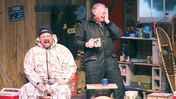 Jason Howland, left, and Mike Compton laugh at a joke. The two locals play the Marvin and Lloyd, two buddies who love to ice fish.  -- Tiffany Krupke/Albert Lea Tribune