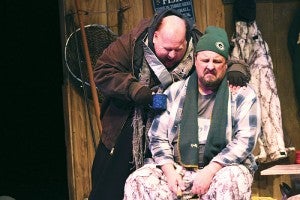 Brian Mattson plays Ernie, an ice fisherman who likes to mooch off of others in “Guys on Ice.” -- Tiffany Krupke/Albert Lea Tribune