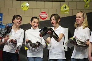 Sixth-grade girls at Hollandale Christian School perform a skit in preparation of "GPS: God’s Plan of Salvation." -- Submitted 