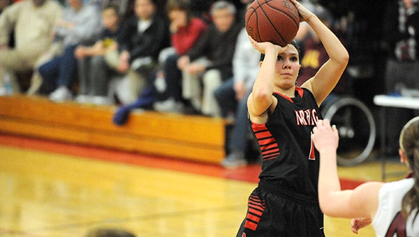 NRHEG's Maddie Wagner pulls up a jump shot during Monday's victory over Fairmont. — Drew Claussen/Albert Lea Tribune