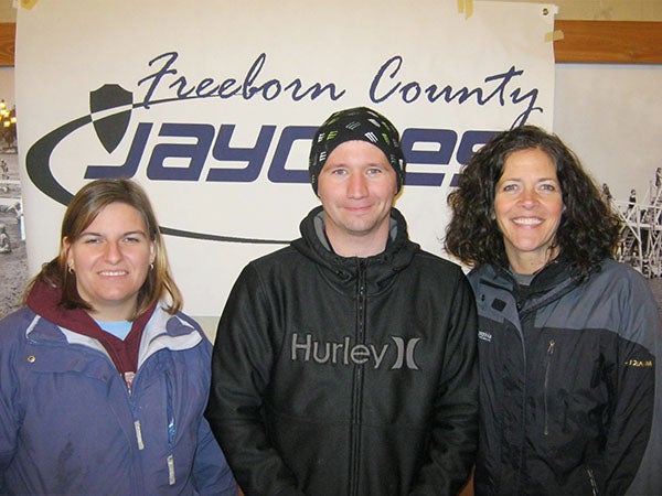 Third, Second and First Place Winners of the chili cook-off sponsored by Freeborn County Jaycees during the Big Freeze Feb. 15. Jan Bernau, Thomas Guggisberg, and Wende Taylor pose for a picture from left. – Submitted.