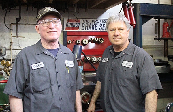 Brothers-in-law Dave Anderson, left, and Rick Carlson have owned R&D Automotive Repair since 2001. – Sarah Stultz/Albert Lea Tribune