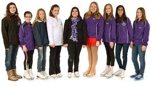Competing at Basic Skills and Free Skate levels for the Albert Lea Figure Skating Club are, from left, Sadie Mortenson, Makenzie VanderSyde, Dani Helland, Delaney VanderSyde, Charley Fleek, Faith Christenson, Tierney Murtaugh, Angelina Minear and Laura Flaherty. -- Submitted