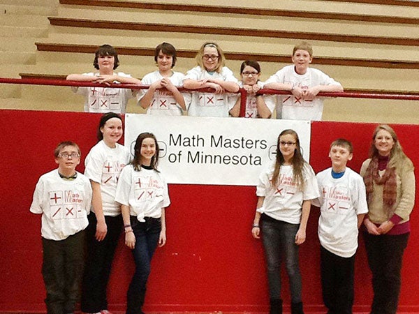 Sixth-graders from Southwest Middle School participated in the regional Math Masters Minnesota Challenge at Austin High School on March 7. Participants were Logan Howe, Bradley Horecka, Alexis Zak, Alexi Heavner, Nathan Siefken, Cole Indrelie, Michael Farnes, Ashley Butt, Brenda Lunning, Mya Jensen and coach Robin Hundley. – Submitted