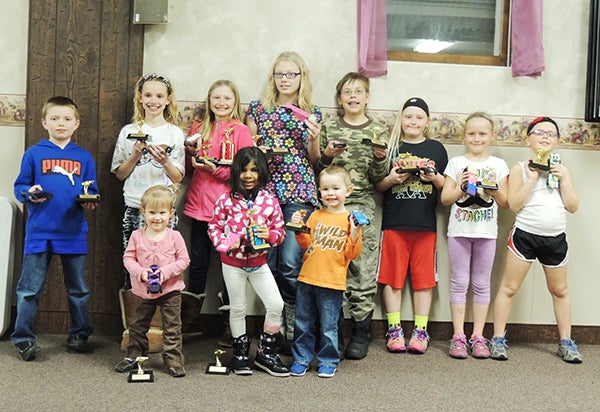 Hartland Lutheran Pioneers hosted their annual pine car derby on March 13. The top finishers in each category were Preslie Nielsen, Maggie Kassera, Hope Nielsen, Alexis Tufte, Jonah Stafford, Holly Stene, Anju Stafford, Charlie Tufte, Faith Nielsen, Grace Tufte, Caleb Songstad and Holly Stene. Lutheran Pioneers is for elementary school children in Hartland and the surrounding communities. – Submitted