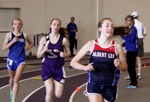 Riley Schulz of Albert Lea competes in the 1,600-meter run Tuesday at the University of St. Thomas in Minneapolis. — Lon Nelson/For the Albert Lea Tribune 