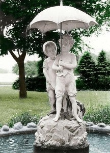 The fountain statue was originally placed in Faville Park. The photo was originally in black and white and was colorized. – Ed Shannon/Albert Lea Tribune 