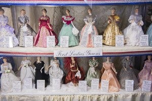 Elaine Ausen Seath of Freeborn has been making dolls of all the first ladies in their inauguration gowns for the past 40 years, with the exception of first lady Elizabeth Ford. President Ford did not have a formally-scheduled inauguration since he took office due to President Nixon’s resignation. – Colleen Harrison/Albert Lea Tribune