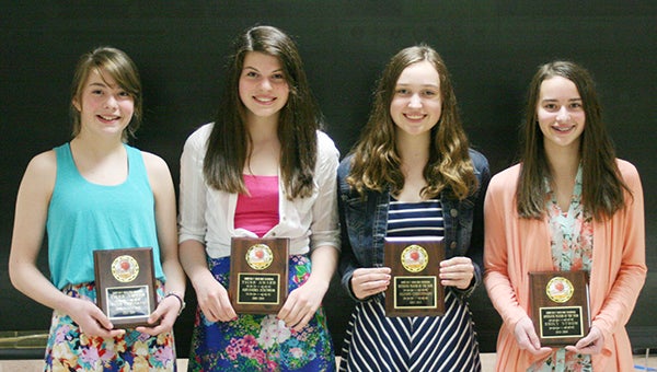 Members of the Albert Lea C-squad girls’ basketball team were honored with individual awards April 13 at the team banquet at Albert Lea High School. From left are Emma Grossman and Alexandra Eckstrom, Tiger Award; Allison Christenson, Defensive Player of the Year; Emily Strom, Offensive Player of the Year; and Sarah DeHann, Most Improved Player, is not pictured. —Submitted