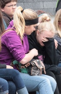 A mock crash and memorial service at Glenville-Emmons High School on Friday had students emotional as they watched the events play out. -- Brandi Hagen/Albert Lea Tribune 