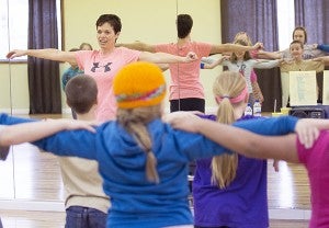 Aimee Struck leads her class during a rehearsal Monday at Just for Kix in Albert Lea. Struck opened the dance studio in 1996 and has been dancing since she was a kid. – Colleen Harrison/Albert Lea Tribune