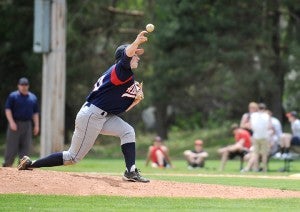 Johnathan Fleek of Albert Lea throws a pitch Saturday in the Subsection 2AA South quarterfinals at Hayek Field. Micah Bader/Albert Lea Tribune